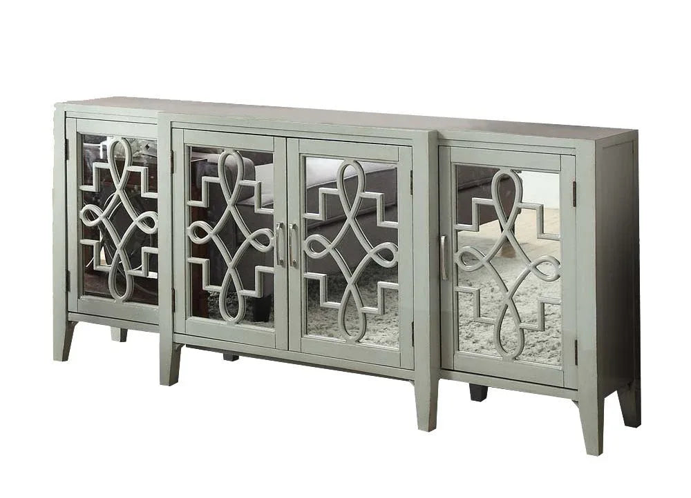 Antique Gray Mirrored Four-Door Storage Console Cabinet - Omega Lifestyles