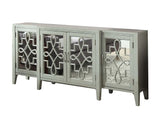 Antique Gray Mirrored Four-Door Storage Console Cabinet - Omega Lifestyles