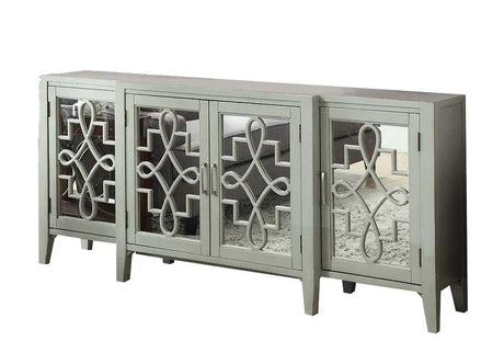 Antique Gray Mirrored Four-Door Storage Console Cabinet - Omega Lifestyles