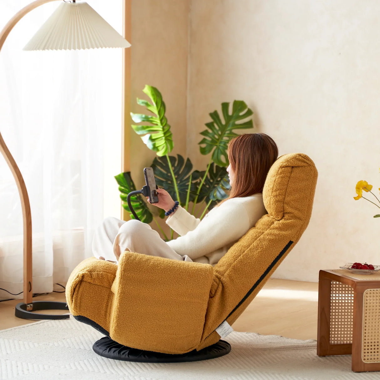 Adjustable Yellow Soft Plush Swivel Lounge Chair - Omega Lifestyles