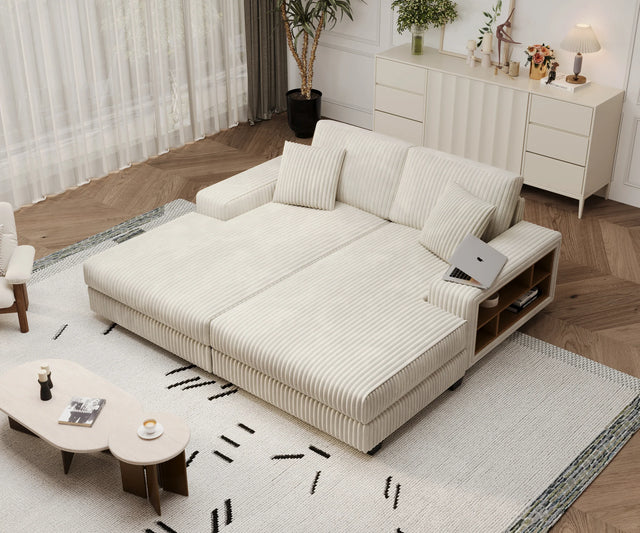 Convertible Corduroy Fabric Sleeper Sofa Chair With Storage - Omega Lifestyles