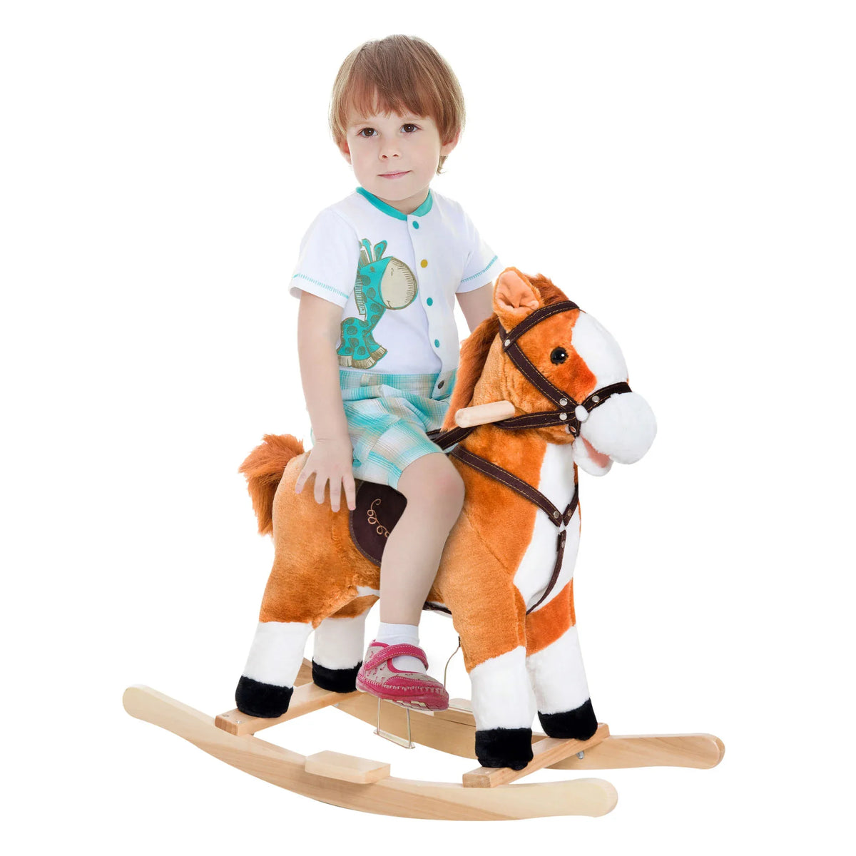 Kids Plush Soft Wood Rocking Horse Toy With Sounds - Omega Lifestyles
