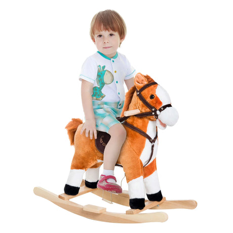 Kids Plush Soft Wood Rocking Horse Toy With Sounds - Omega Lifestyles