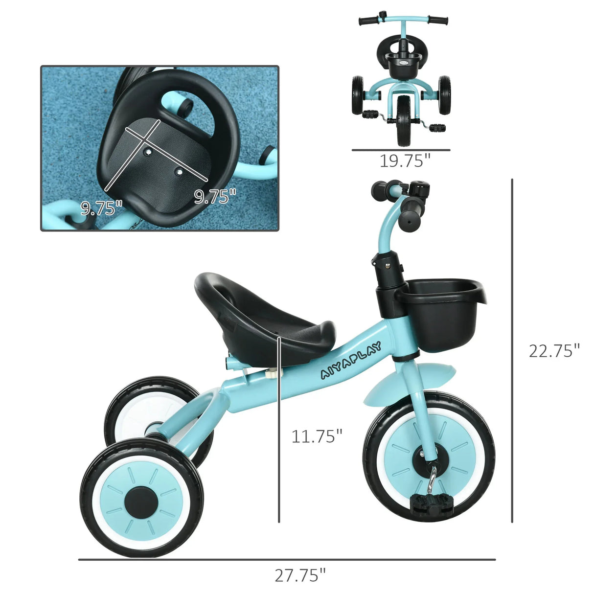 Adjustable Seat Toddler Metal Kids Tricycle With Basket Bell - Omega Lifestyles