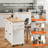 White Solid Wood Kitchen Island Cart With Storage - Omega Lifestyles