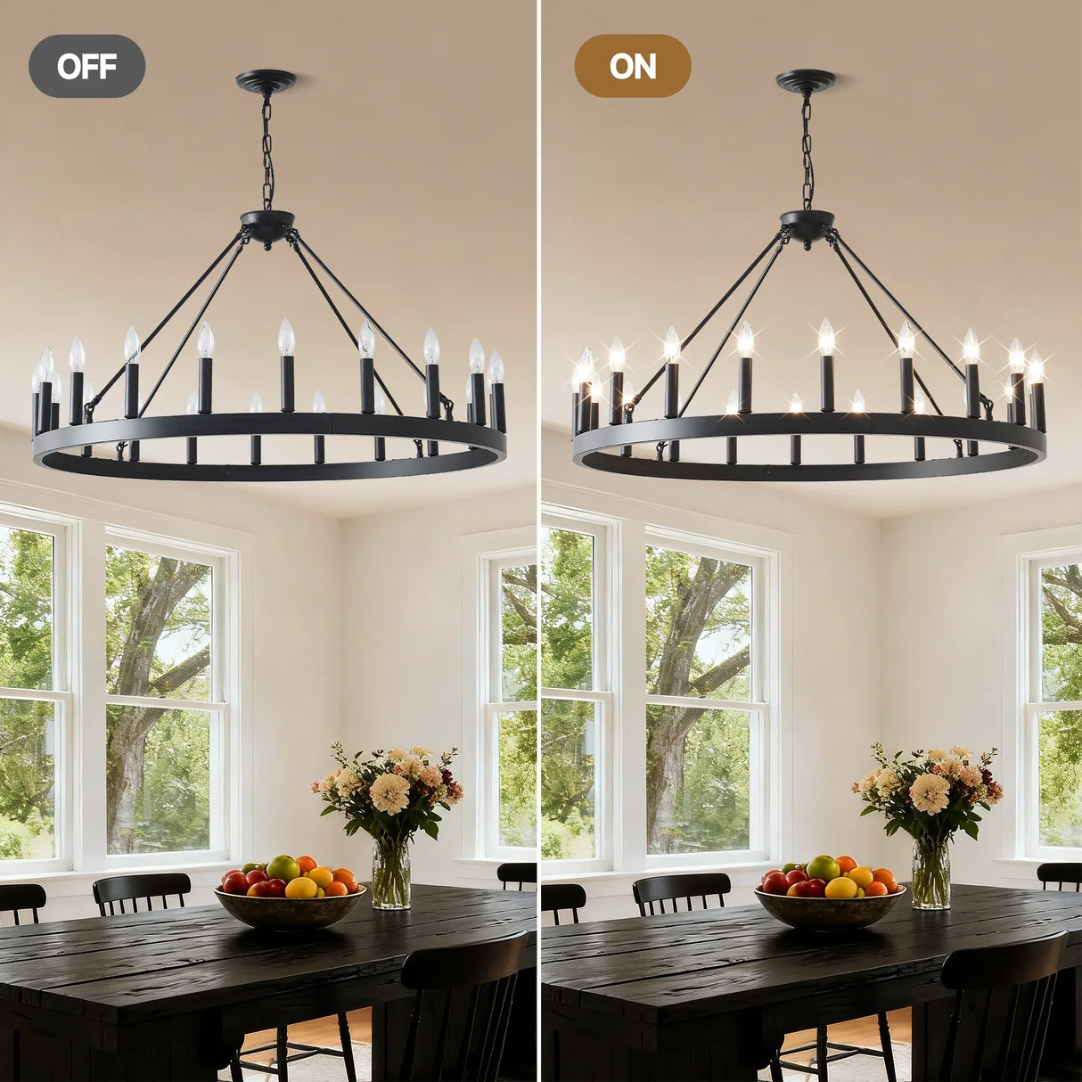 Matte Black 20-Light Farmhouse Wagon Wheel Chandelier - Omega Lifestyles
