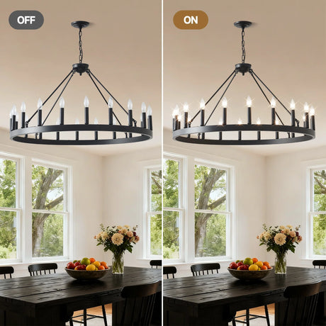 Matte Black 20-Light Farmhouse Wagon Wheel Chandelier - Omega Lifestyles