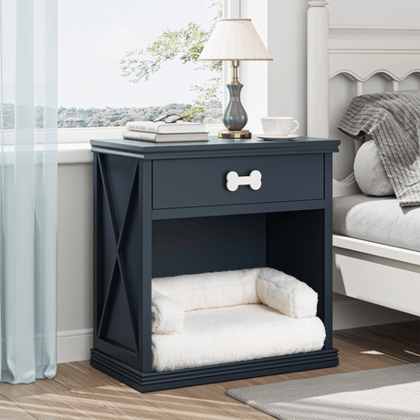 Vintage Blue Wood Pet Furniture Storage Cabinet With Light - Sleep Galleria