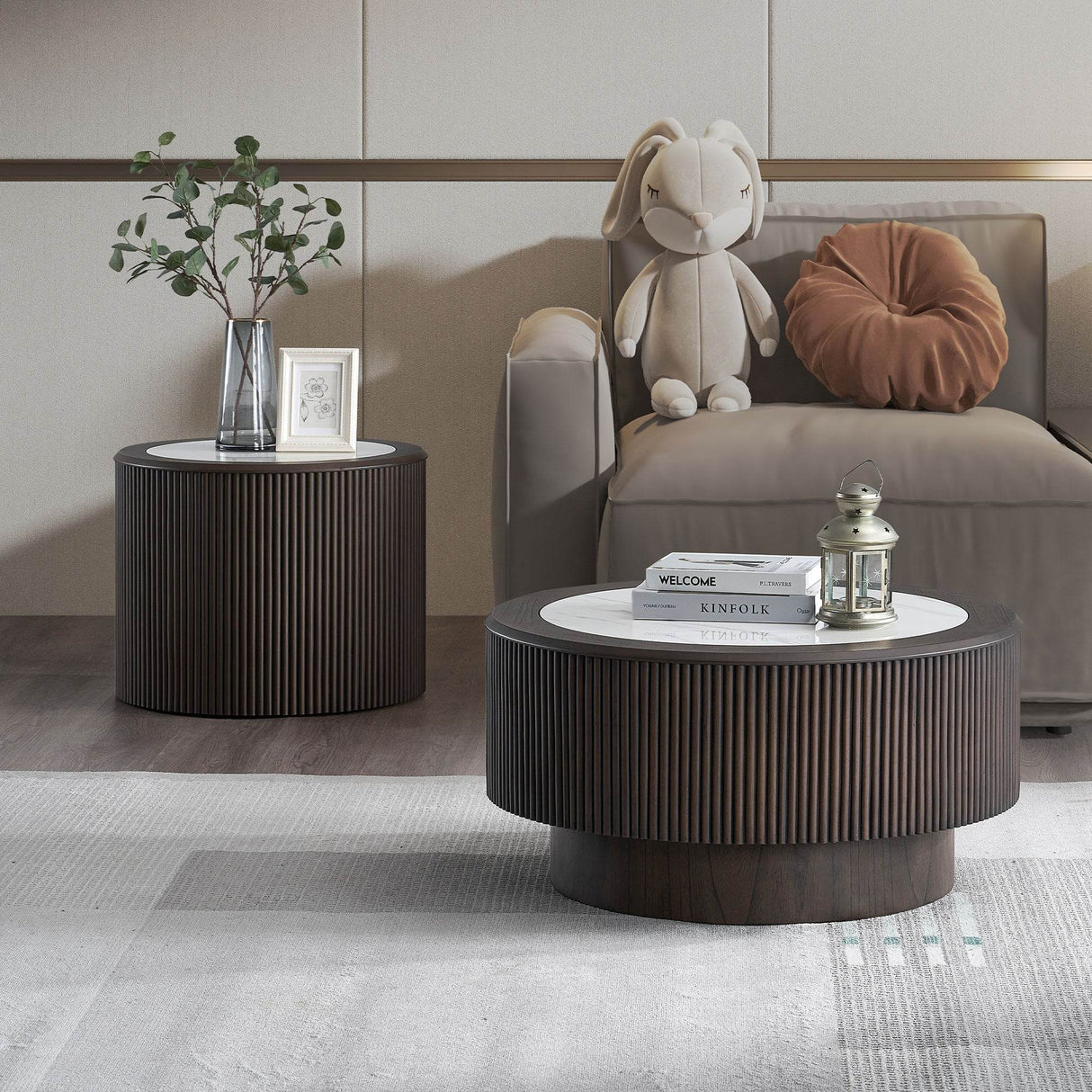 Modern Faux Marble Coffee Table Set With Pedestal - Sleep Galleria