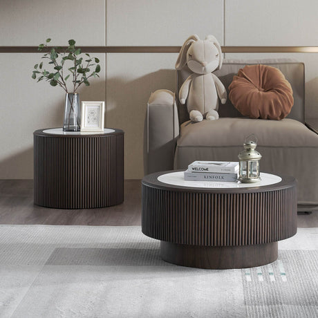 Modern Faux Marble Coffee Table Set With Pedestal - Sleep Galleria