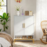 White Steel 7-Tier Adjustable Shelves Shoe Cabinet