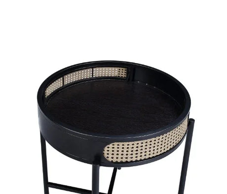 Black Metal And Synthetic Wood Round End Table - Omega Lifestyles