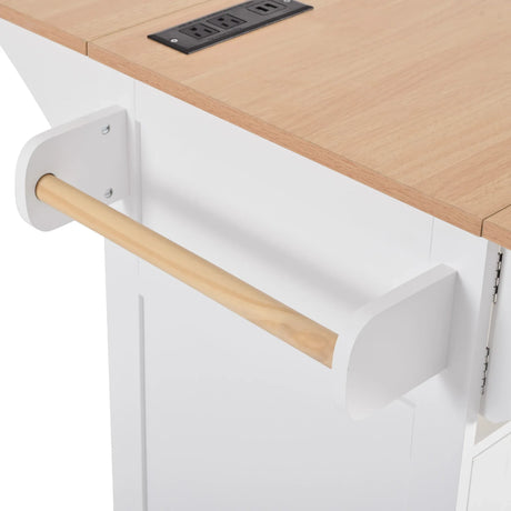 Folding Kitchen Island Cart With Power Outlet and Storage - Omega Lifestyles