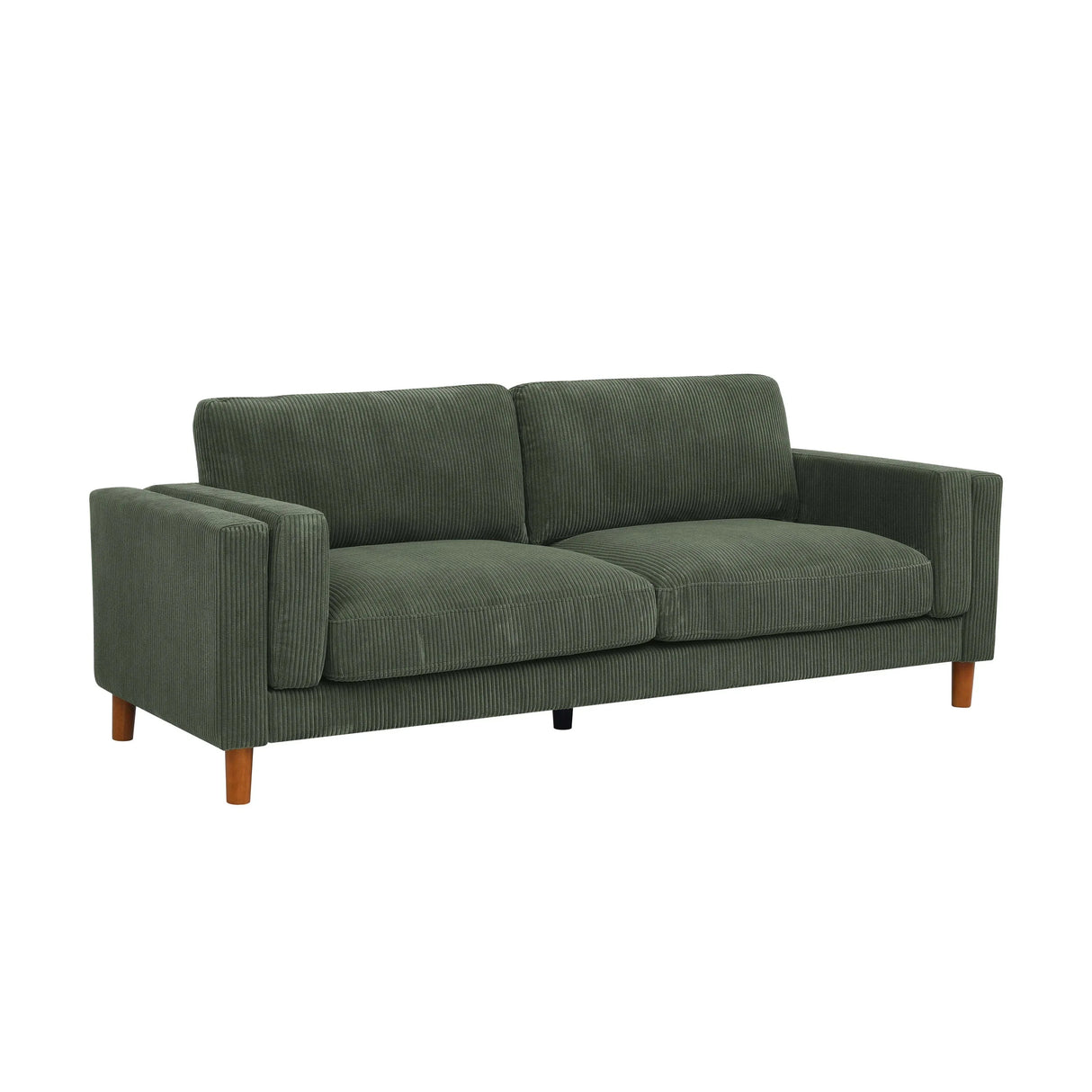 Dark Green Corduroy Upholstered Square Arm 3-Seat Sofa - Omega Lifestyles
