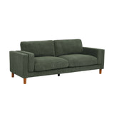 Dark Green Corduroy Upholstered Square Arm 3-Seat Sofa - Omega Lifestyles