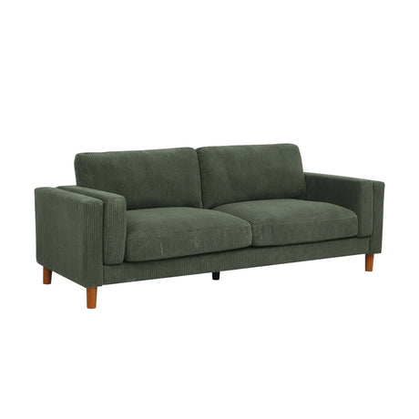 Dark Green Corduroy Upholstered Square Arm 3-Seat Sofa - Omega Lifestyles