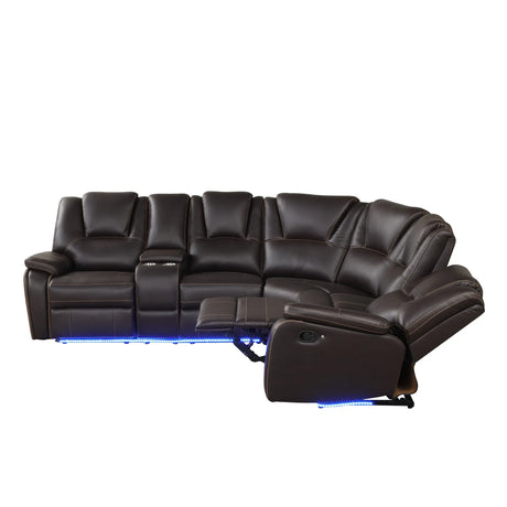 Modern Brown PU Leather Manual Reclining Sectional Sofa - Omega Lifestyles