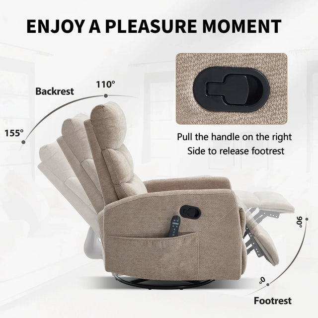 Heat Massage Swivel Rocking Recliner Chair With Lumbar Heat - Omega Lifestyles