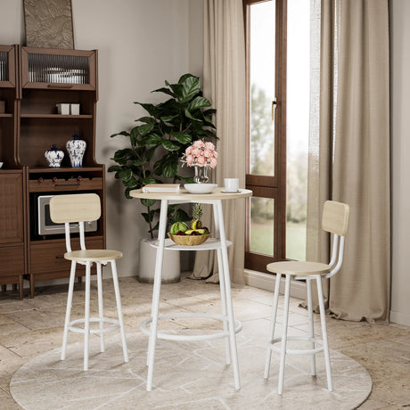 3-Piece White Oak MDF Dining Table Set With Stools - Omega Lifestyles