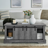 Rustic Grey MDF Sliding Barn Door Coffee Table - Omega Lifestyles