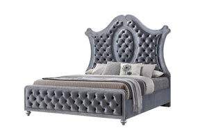 King Panel Bed Frame With Tufted Upholstery and Nailhead Trim - Omega Lifestyles