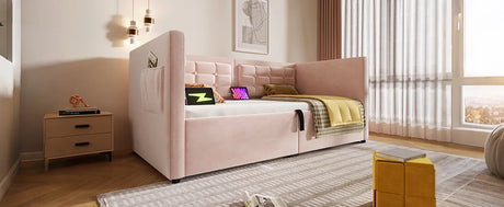 Twin Pink Velvet Upholstered Hydraulic Storage Bed Frame - Omega Lifestyles