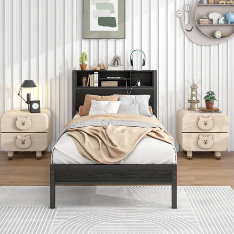 Twin Metal Platform Bed Frame With Storage Headboard Charging Station - Omega Lifestyles