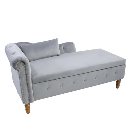 Classic Velvet Storage Chaise Lounge With Pillow - Omega Lifestyles
