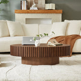 Modern Walnut MDF Pedestal Ellipse Coffee Table - Omega Lifestyles