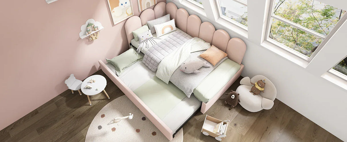 Pink Velvet Twin Daybed With Pull-Out Trundle Bed - Omega Lifestyles