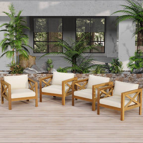 Set of 4 Outdoor Acacia Wood Club Chairs With Cushions - Omega Lifestyles