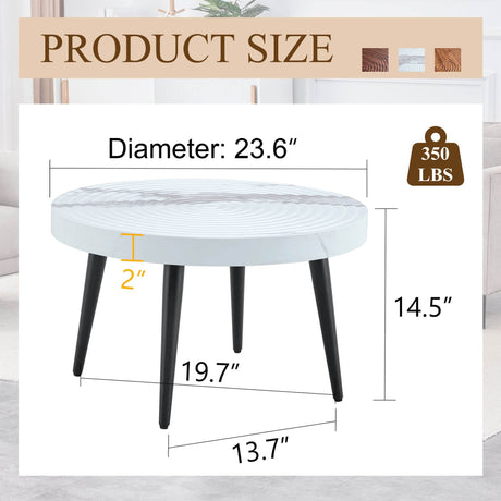 White Marble Pattern Round MDF Metal Coffee Table - Sleep Galleria