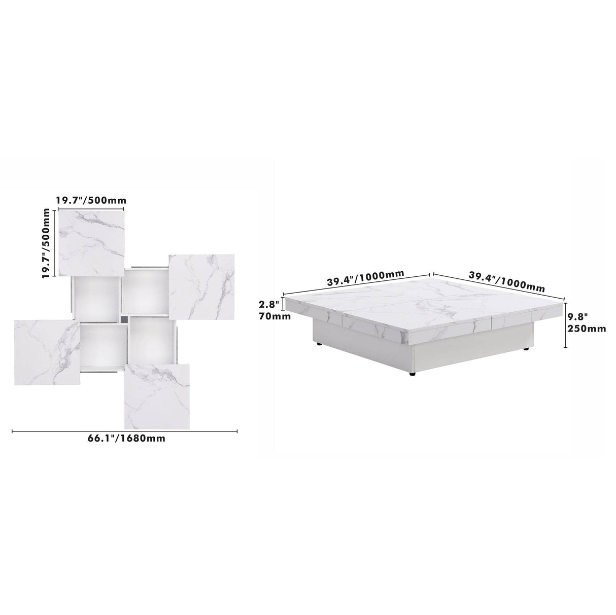 Square Marble Veneer Sliding Top Storage Coffee Table - Sleep Galleria