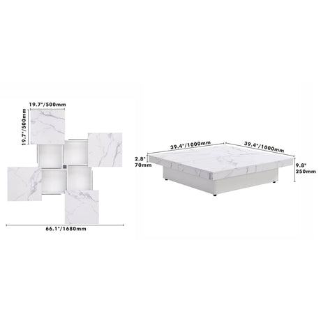 Square Marble Veneer Sliding Top Storage Coffee Table - Sleep Galleria