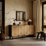 Boho Solid Wood And Handwoven Seagrass Sideboard Cabinet