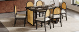 7-Piece Farmhouse Dining Table Set With Rattan Chairs - Omega Lifestyles