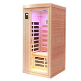 One-Person Hemlock Far Infrared Ceramic Tube Sauna Room - Omega Lifestyles