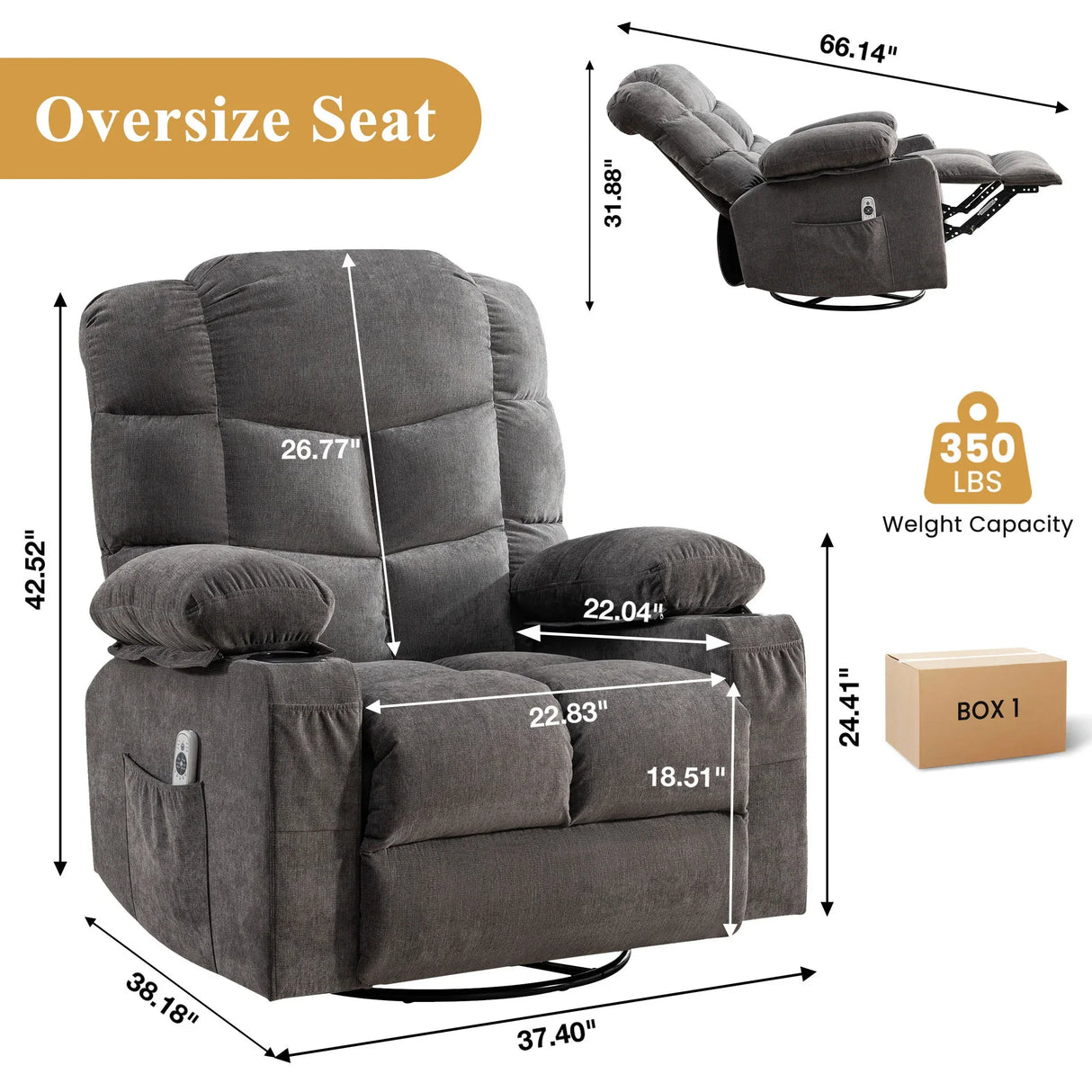 Oversized Soft Massage Recliner Chair With Heating - Omega Lifestyles