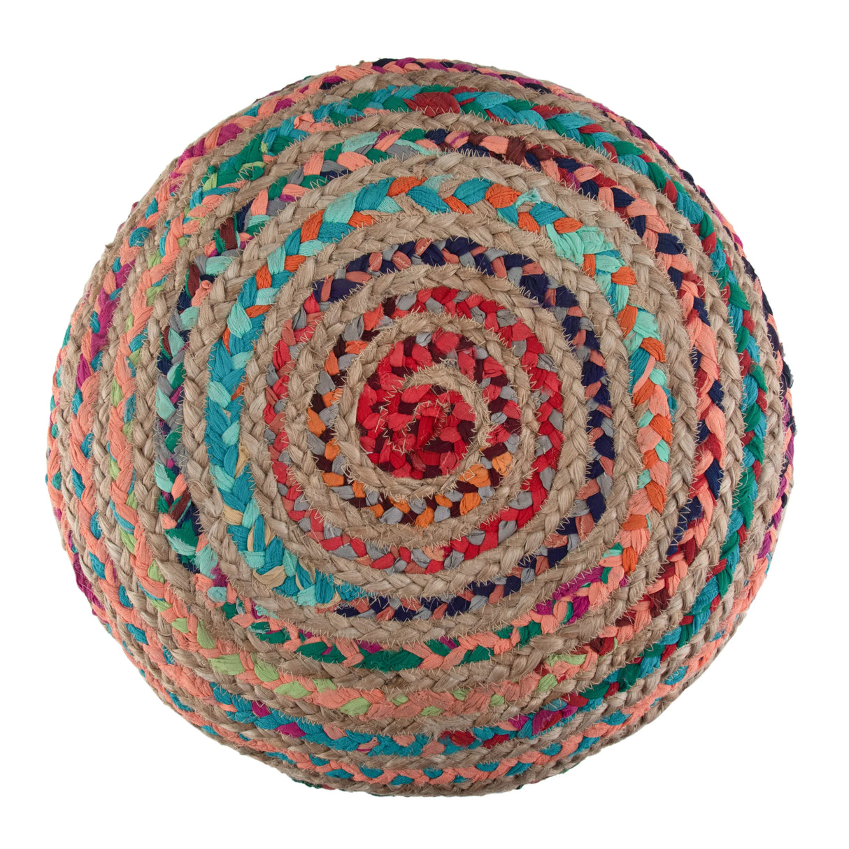 Round Multi Color Handcrafted Cotton Jute Pouf Seating - Omega Lifestyles