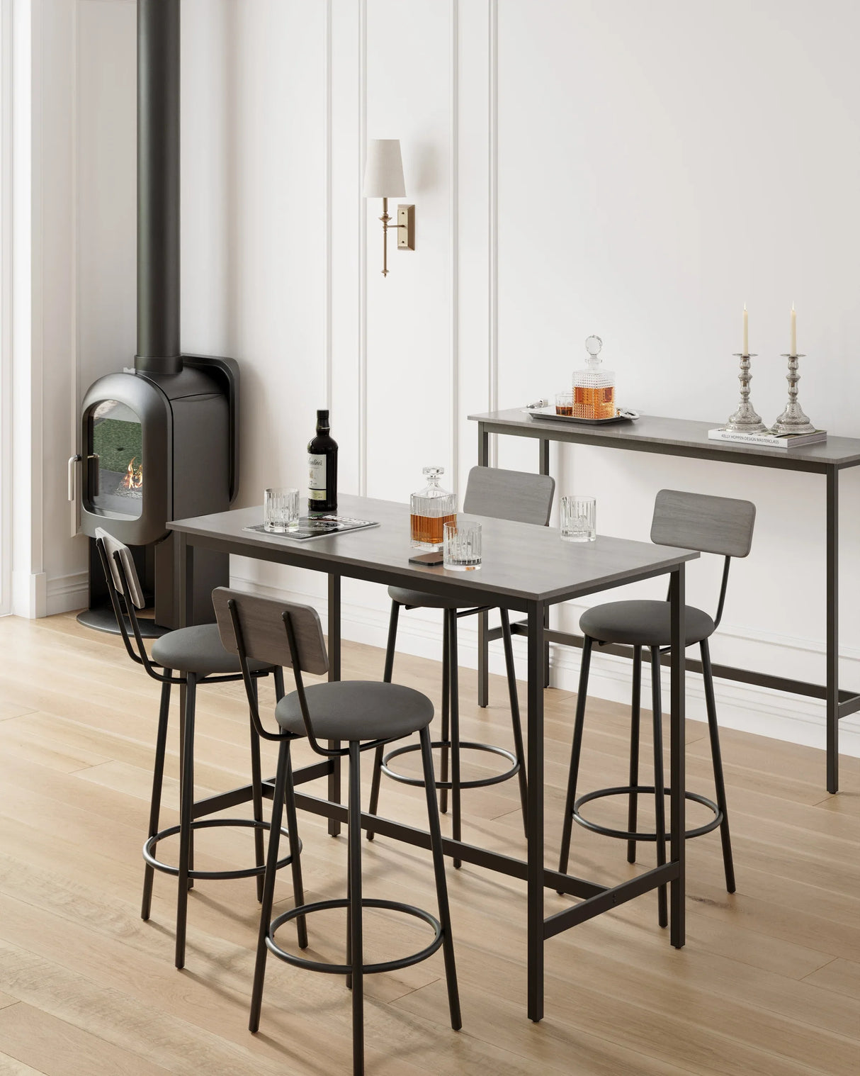 Bar Table Set With 4 PU Upholstered Soft Seat Stools - Omega Lifestyles