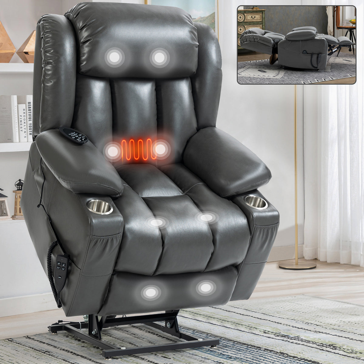 Medium-Firm Power Lift Massage Recliner Chair With Heating