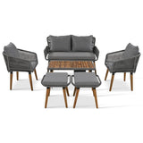 6-Piece Outdoor Woven Rope Patio Furniture Set With Bar Table - Sleep Galleria
