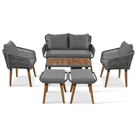6-Piece Outdoor Woven Rope Patio Furniture Set With Bar Table - Sleep Galleria