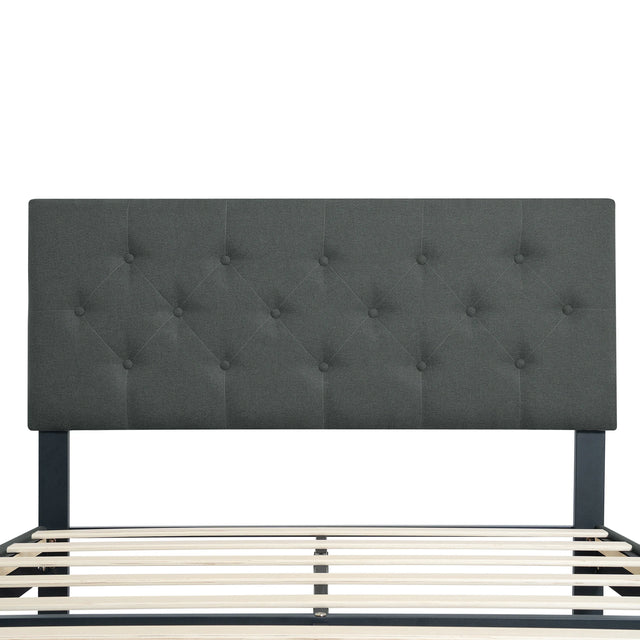 Twin Upholstered Linen Platform Bed Frame With Headboard - Omega Lifestyles