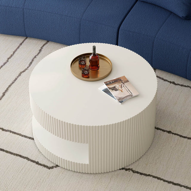 31.5-Inch Round White MDF Coffee Table With Storage - Omega Lifestyles
