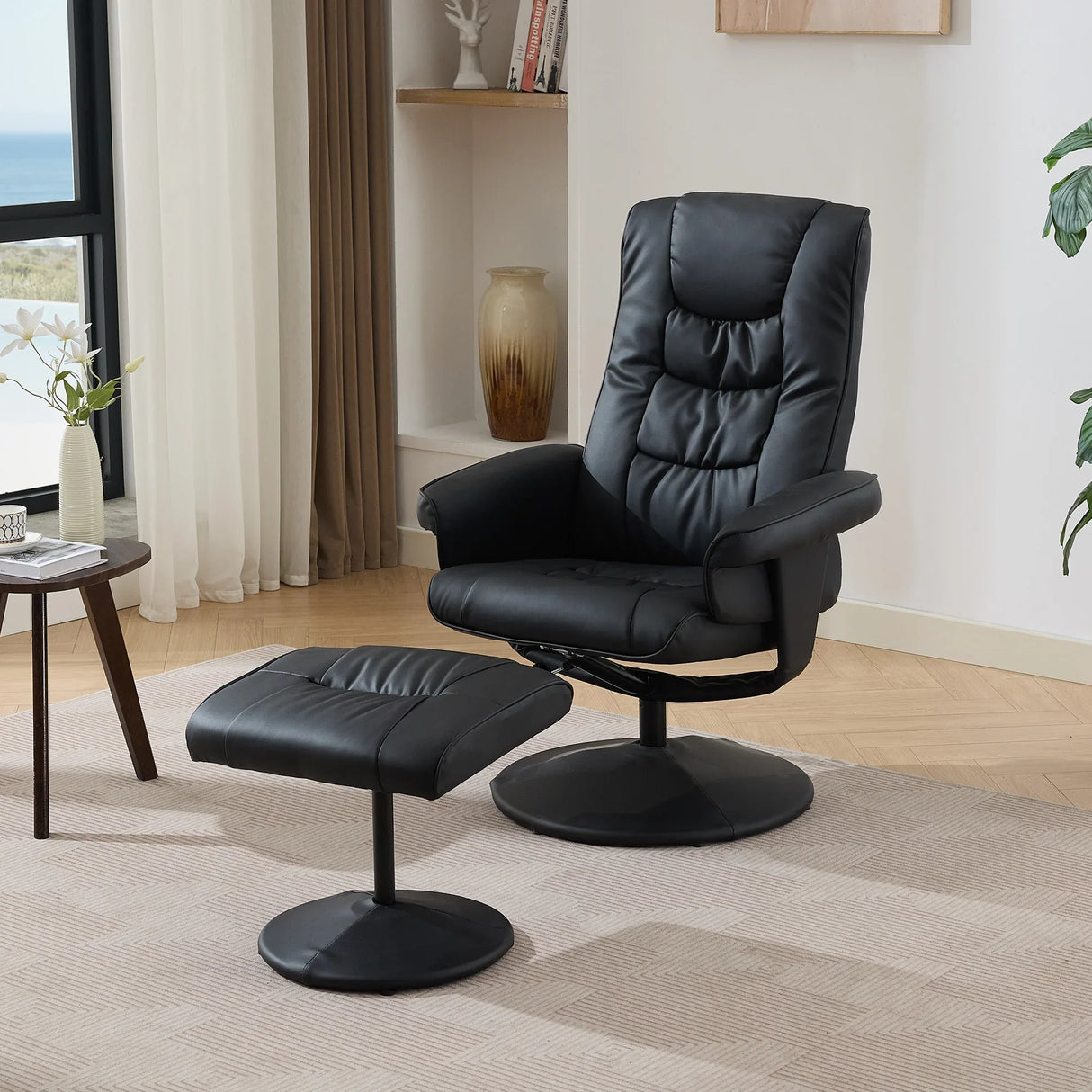 PU Leather Recliner Chair With Ottoman Heated Massage - Omega Lifestyles
