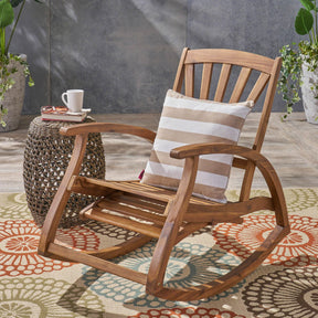 Outdoor Acacia Wood Rocking Chair With Retractable Footrest - Omega Lifestyles