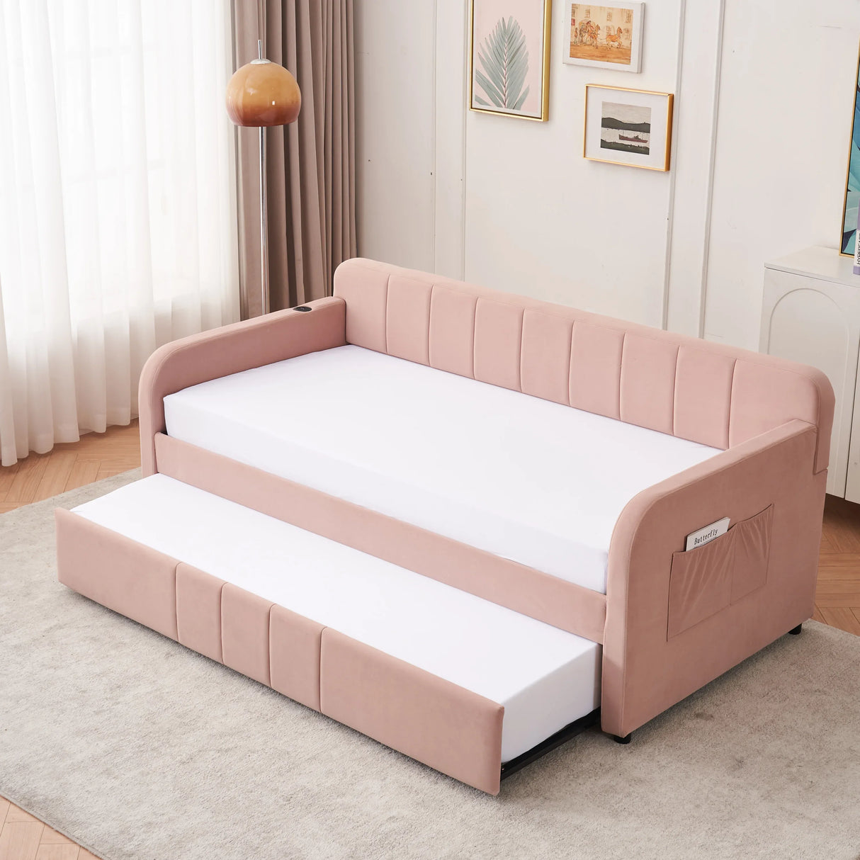 Twin Velvet Upholstered Daybed Frame With Trundle - Omega Lifestyles