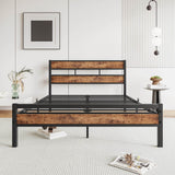 Full Full-Size Industrial Metal And Wood Platform Bed Frame - Omega Lifestyles