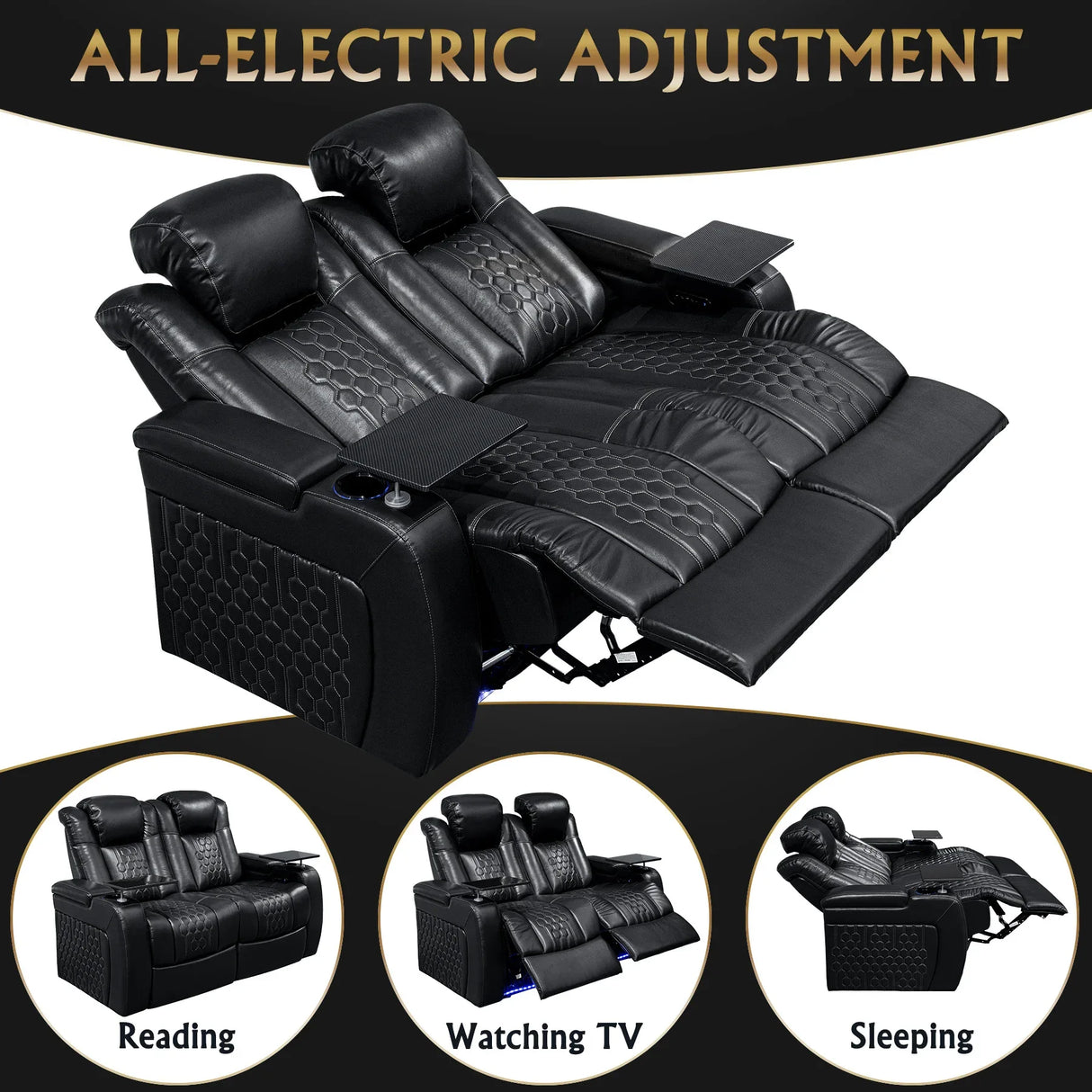 Top-Grain Nappa Leather Power Recliner With RGB Lighting - Omega Lifestyles